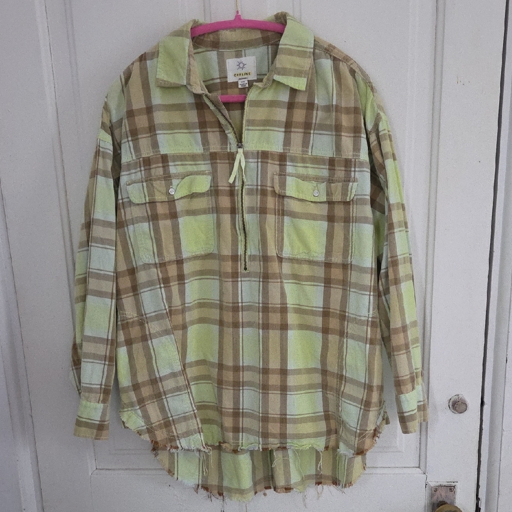 Offline By Aerie Half Zip Pullover Flannel Oversized Shirt
